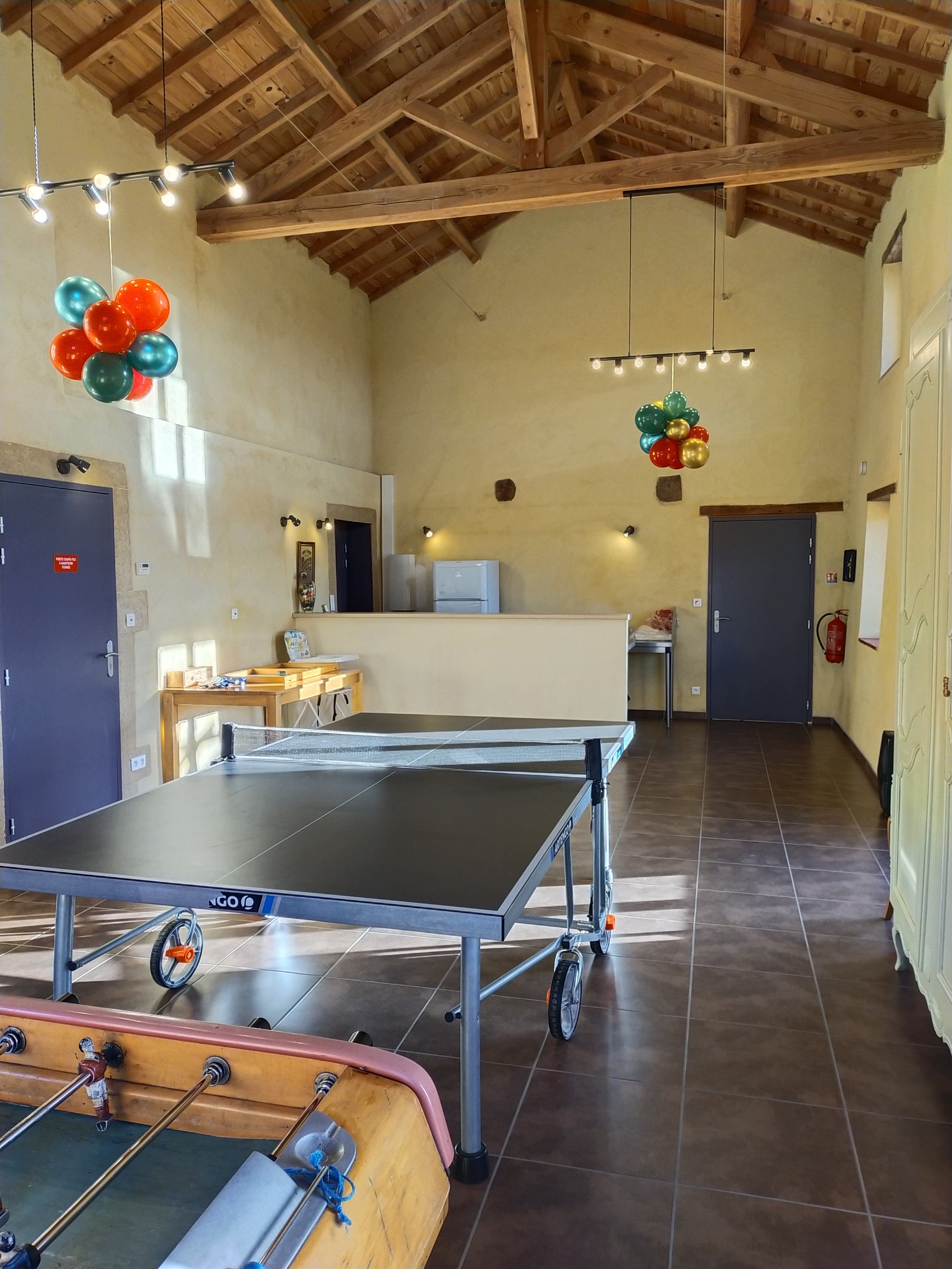 Salle de jeux avec ping-pong et baby-foot